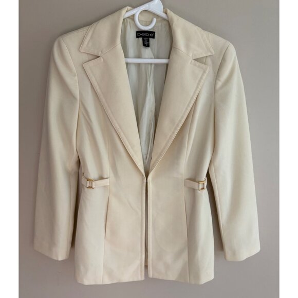 Vintage Y2K 2000s Bebe Off White Ivory Tailored Wool Blazer Size 6 - Picture 2 of 13